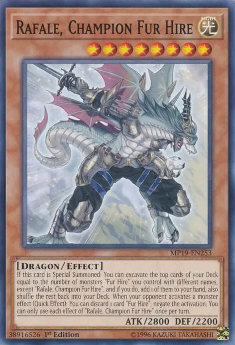 Rafale, Champion Fur Hire MP19-EN253 1st Edition Yu-Gi-Oh card from 2019 Gold Sarcophagus Tin Mega Pack