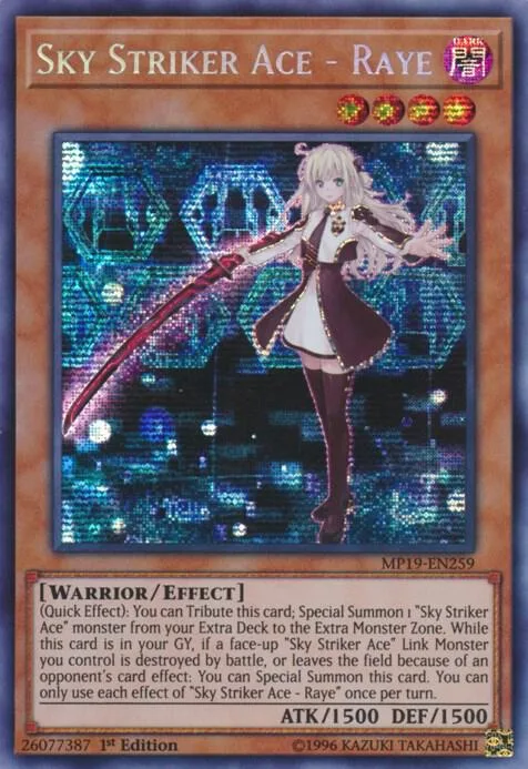 Sky Striker Ace - Raye MP19-EN259 1st Edition Yu-Gi-Oh card from 2019 Gold Sarcophagus Tin Mega Pack
