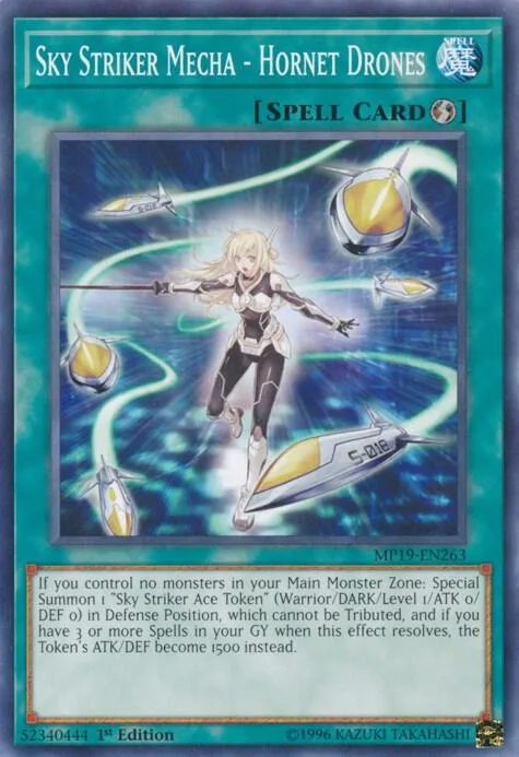 Sky Striker Mecha - Hornet Drones MP19-EN263 Yu-Gi-Oh card from 2019 Gold Sarcophagus Tin Mega Pack