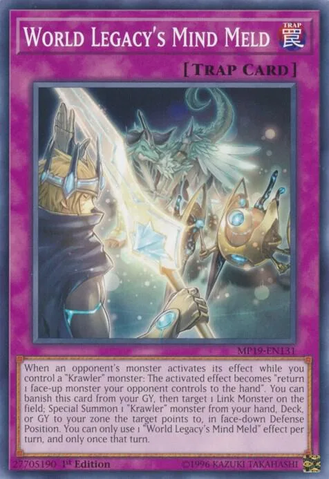 World Legacy's Mind Meld MP19-EN131 Yu-Gi-Oh card from 2019 Gold Sarcophagus Tin Mega Pack