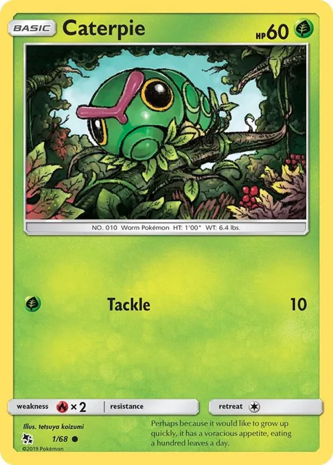 Caterpie #1/68 Reverse Holofoil Pokémon card from Hidden Fates