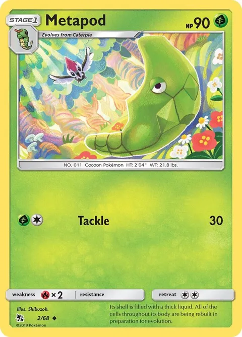 Metapod #2/68 Reverse Holofoil Pokémon card from Hidden Fates