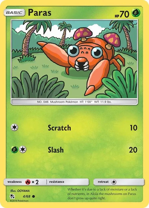 Paras #4/68 Reverse Holofoil Pokémon card from Hidden Fates