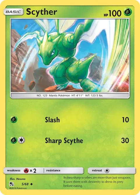 Scyther #5/68 Reverse Holofoil Pokémon card from Hidden Fates