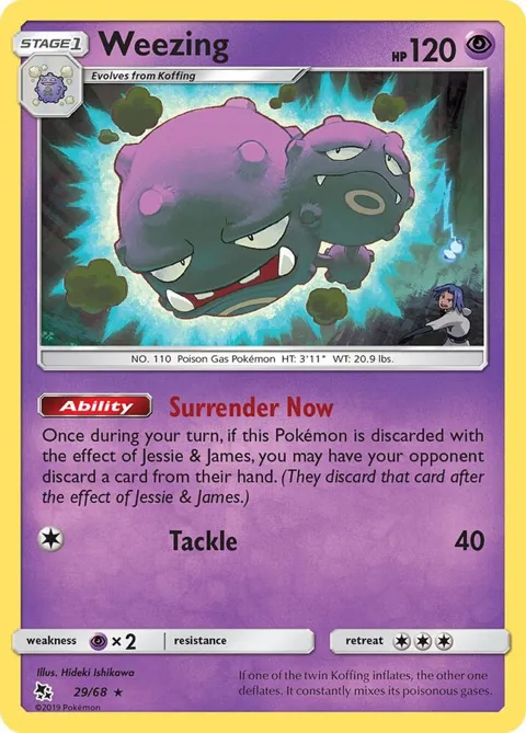Weezing #29/68 Reverse Holofoil Pokémon card from Hidden Fates