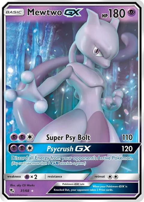 Mewtwo GX #31/68 Holofoil Pokémon card from Hidden Fates