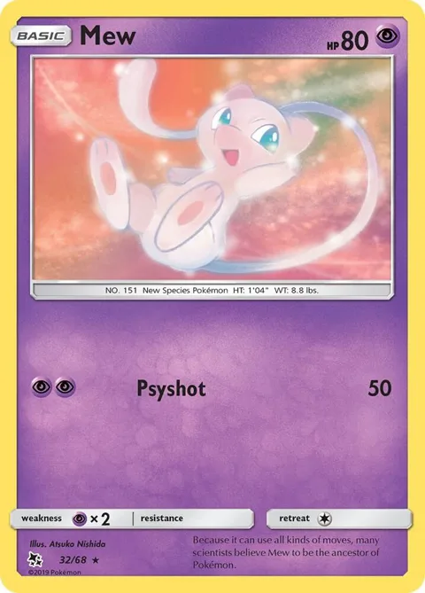 Mew #32/68 Reverse Holofoil Pokémon card from Hidden Fates