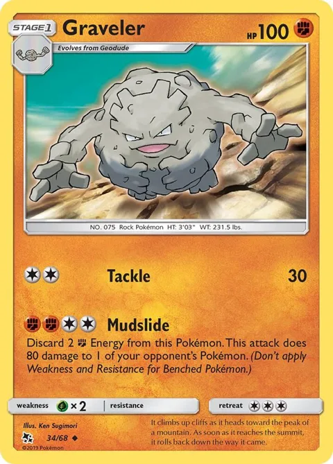 Graveler #34/68 Reverse Holofoil Pokémon card from Hidden Fates