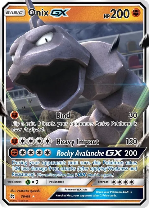 Onix GX #36/68 Holofoil Pokémon card from Hidden Fates