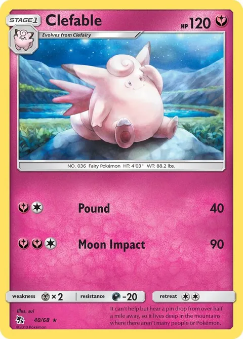 Clefable #40/68 Pokémon card from Hidden Fates