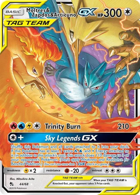 Moltres & Zapdos & Articuno GX #44/68 Holofoil Pokémon card from Hidden Fates