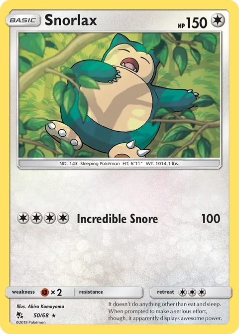 Snorlax #50/68 Reverse Holofoil Pokémon card from Hidden Fates