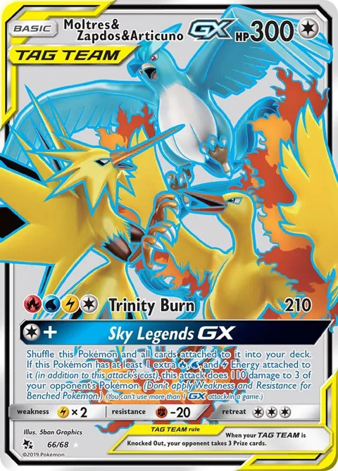 Moltres & Zapdos & Articuno GX Full Art #66/68 Holofoil Pokémon card from Hidden Fates