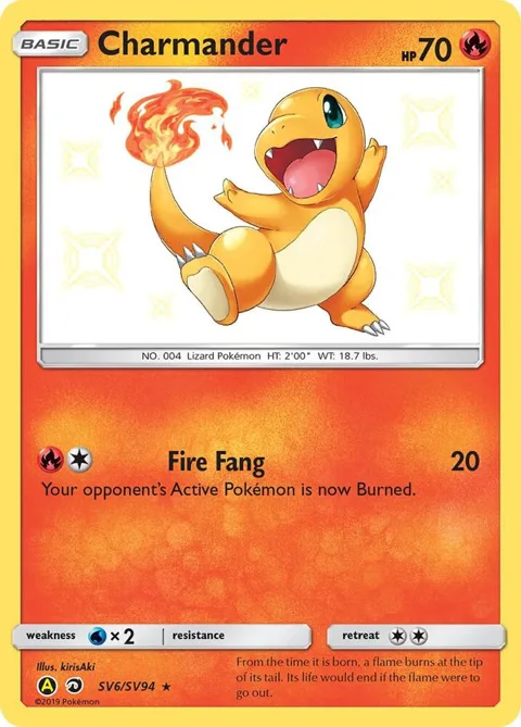 Charmander #SV6/SV94 Holofoil Pokémon card from Hidden Fates: Shiny Vault