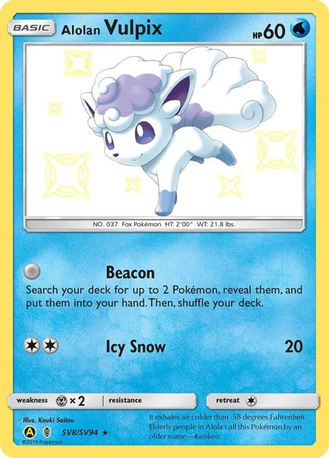 Alolan Vulpix #SV8/SV94 Holofoil Pokémon card from Hidden Fates: Shiny Vault