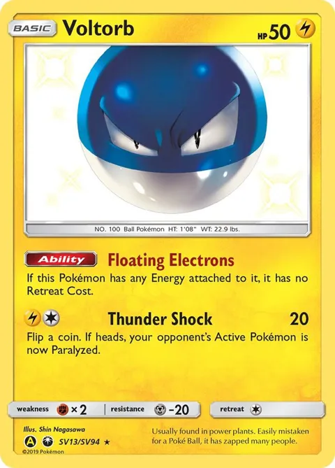 Voltorb #SV13/SV94 Holofoil Pokémon card from Hidden Fates: Shiny Vault