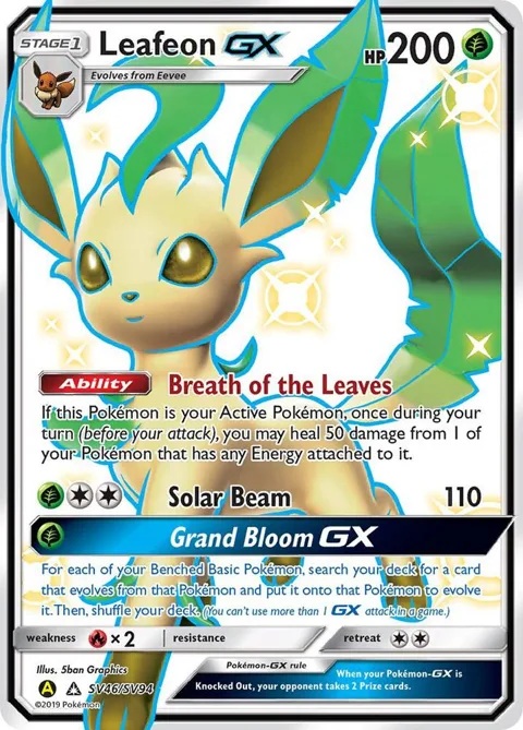 Leafeon GX #SV46/SV94 Holofoil Pokémon card from Hidden Fates: Shiny Vault