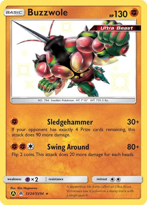 Buzzwole #SV24/SV94 Holofoil Pokémon card from Hidden Fates: Shiny Vault