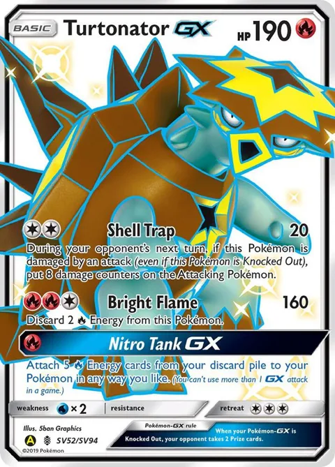 Turtonator GX #SV52/SV94 Holofoil Pokémon card from Hidden Fates: Shiny Vault