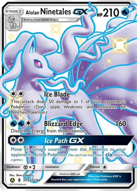 Alolan Ninetales GX #SV53/SV94 Holofoil Pokémon card from Hidden Fates: Shiny Vault