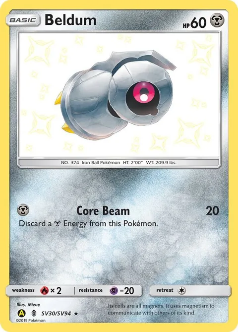 Beldum #SV30/SV94 Holofoil Pokémon card from Hidden Fates: Shiny Vault