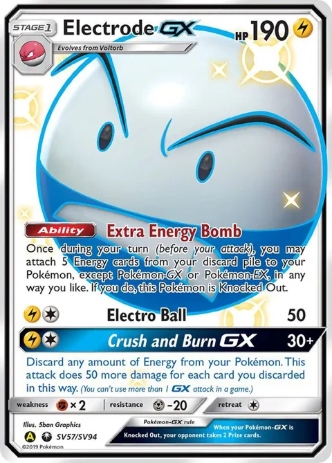 Electrode GX #SV57/SV94 Holofoil Pokémon card from Hidden Fates: Shiny Vault