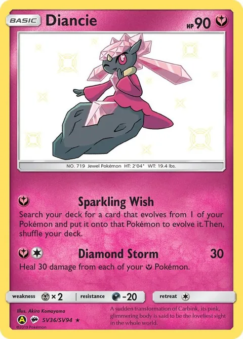 Diancie #SV36/SV94 Holofoil Pokémon card from Hidden Fates: Shiny Vault