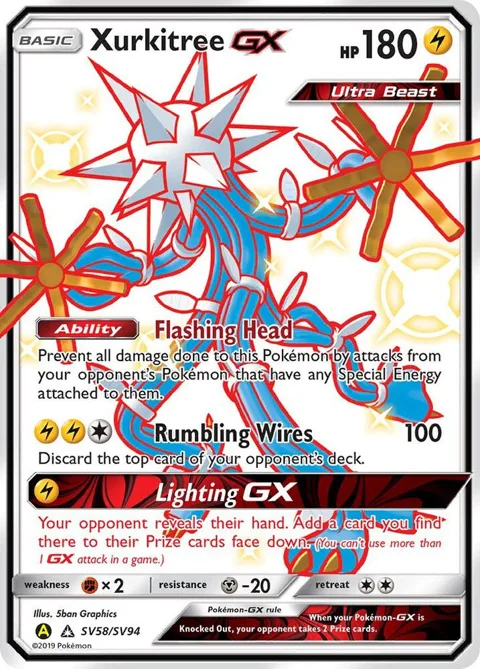 Xurkitree GX #SV58/SV94 Holofoil Pokémon card from Hidden Fates: Shiny Vault