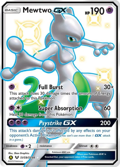 Mewtwo GX #SV59/SV94 Holofoil Pokémon card from Hidden Fates: Shiny Vault