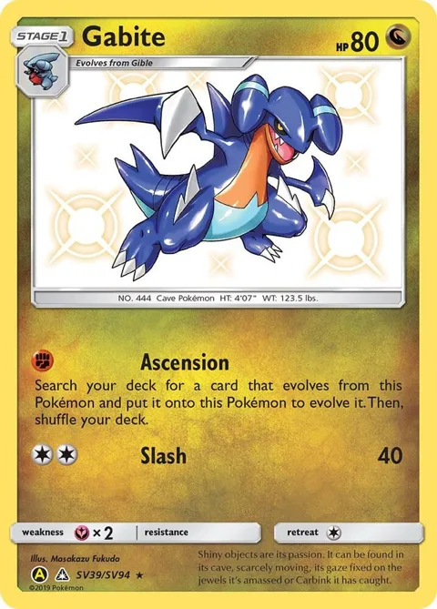 Gabite #SV39/SV94 Holofoil Pokémon card from Hidden Fates: Shiny Vault