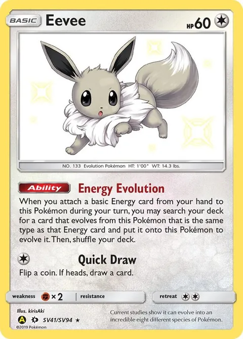 Eevee #SV41/SV94 Holofoil Pokémon card from Hidden Fates: Shiny Vault