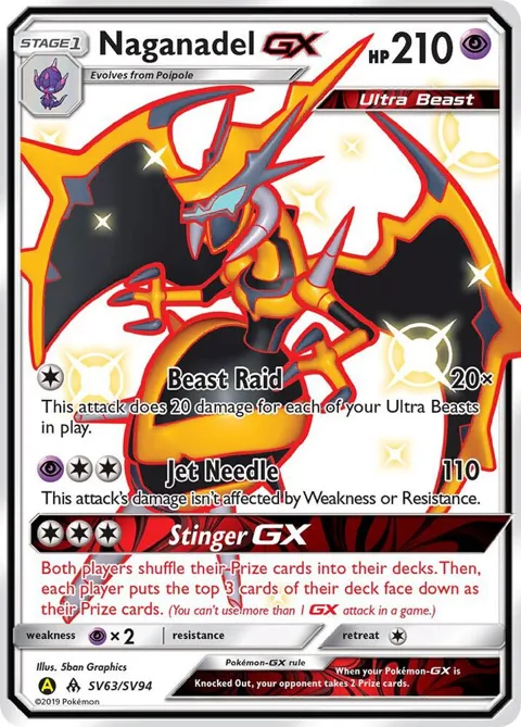 Naganadel GX #SV63/SV94 Holofoil Pokémon card from Hidden Fates: Shiny Vault