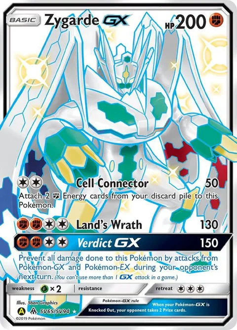 Zygarde GX #SV65/SV94 Holofoil Pokémon card from Hidden Fates: Shiny Vault
