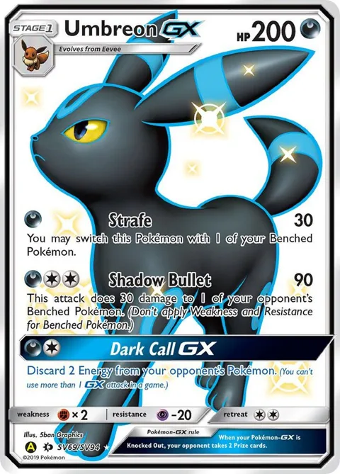 Umbreon GX #SV69/SV94 Holofoil Pokémon card from Hidden Fates: Shiny Vault