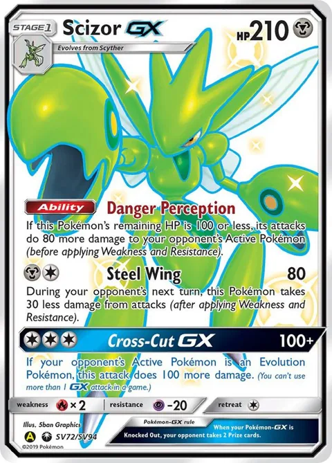 Scizor GX #SV72/SV94 Holofoil Pokémon card from Hidden Fates: Shiny Vault