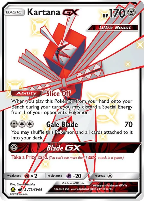 Kartana GX #SV73/SV94 Holofoil Pokémon card from Hidden Fates: Shiny Vault