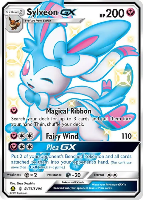 Sylveon GX #SV76/SV94 Holofoil Pokémon card from Hidden Fates: Shiny Vault