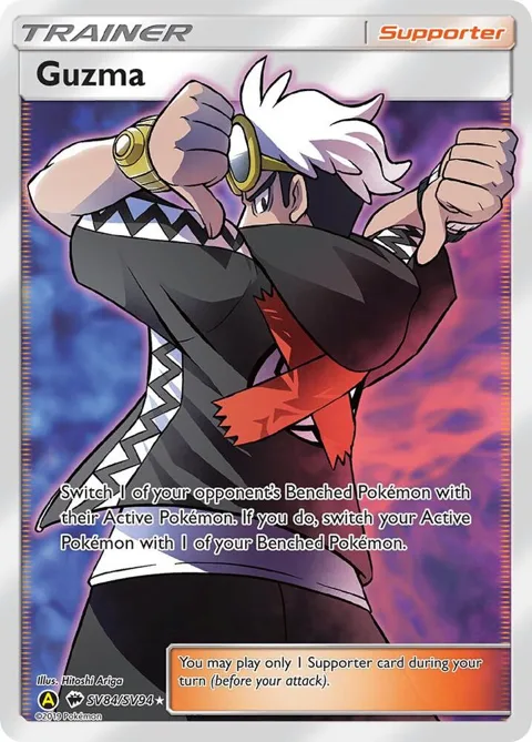 Guzma #SV84/SV94 Holofoil Pokémon card from Hidden Fates: Shiny Vault