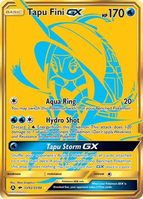 Tapu Fini GX #SV92/SV94 Holofoil Pokémon card from Hidden Fates: Shiny Vault