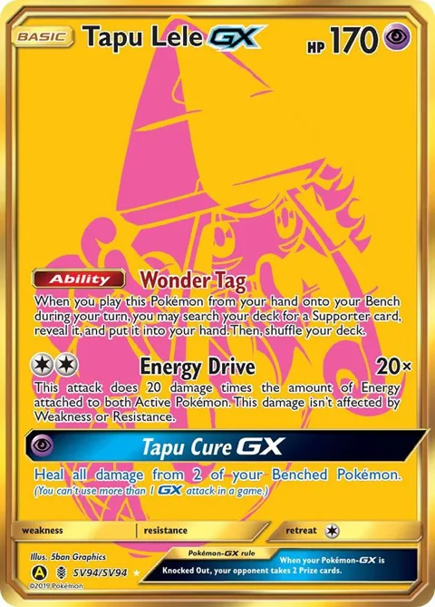 Tapu Lele GX #SV94/SV94 Holofoil Pokémon card from Hidden Fates: Shiny Vault
