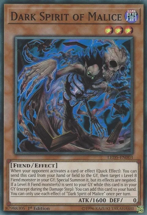 Dark Spirit of Malice LED5-EN003 Yu-Gi-Oh card from Legendary Duelists: Immortal Destiny