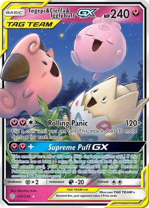 Togepi & Cleffa & Igglybuff GX #143/236 Holofoil Pokémon card from SM - Cosmic Eclipse
