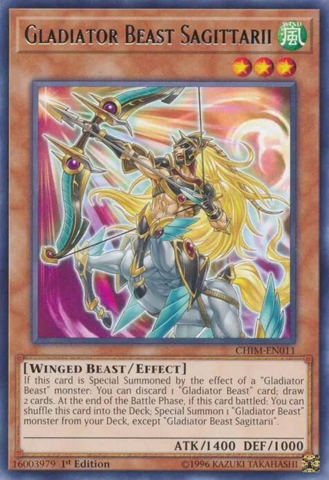 Gladiator Beast Sagittarii CHIM-EN011 1st Edition Yu-Gi-Oh card from Chaos Impact