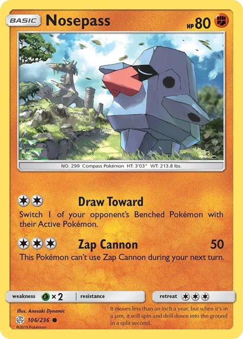 Nosepass #106/236 Reverse Holofoil Pokémon card from SM - Cosmic Eclipse