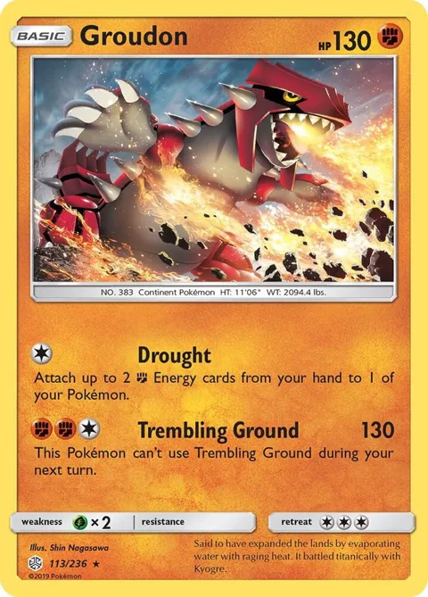Groudon #113/236 Reverse Holofoil Pokémon card from SM - Cosmic Eclipse