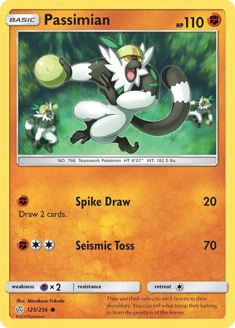 Passimian #125/236 Reverse Holofoil Pokémon card from SM - Cosmic Eclipse