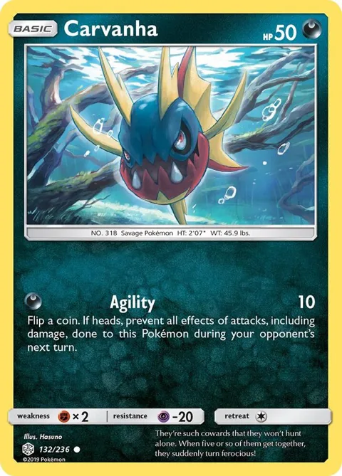 Carvanha #132/236 Pokémon card from SM - Cosmic Eclipse