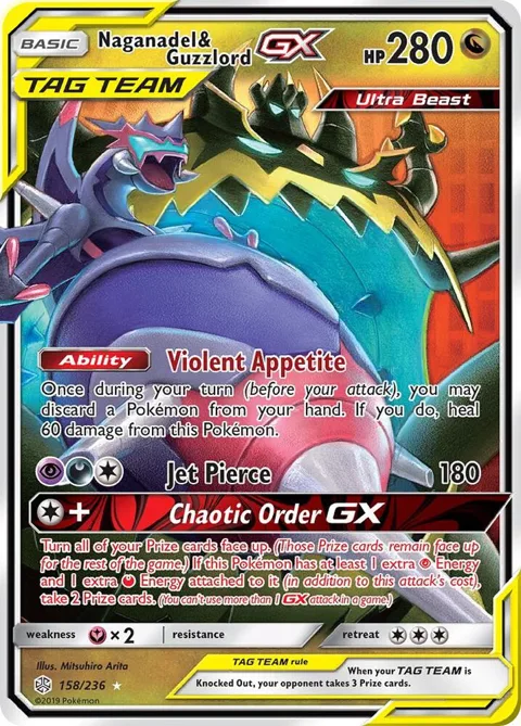 Naganadel & Guzzlord GX #158/236 Holofoil Pokémon card from SM - Cosmic Eclipse
