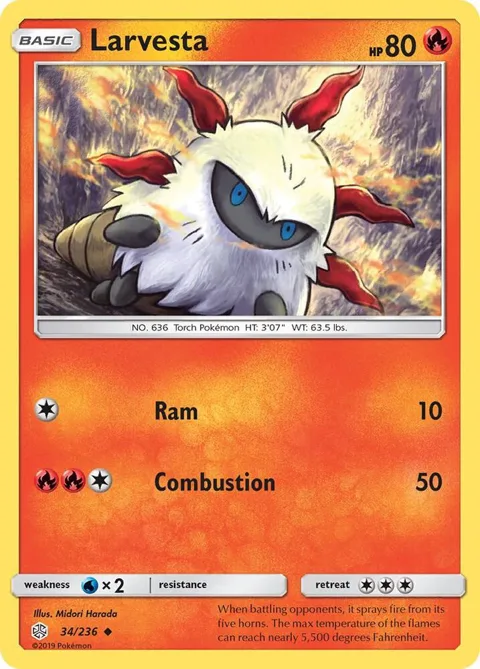 Larvesta #34/236 Pokémon card from SM - Cosmic Eclipse