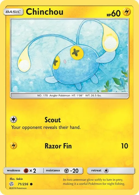 Chinchou #71/236 Reverse Holofoil Pokémon card from SM - Cosmic Eclipse